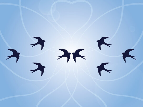 Blue background with swallows