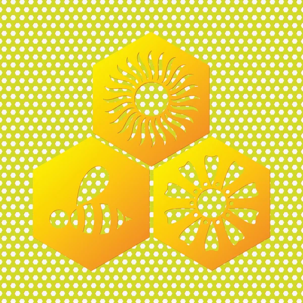 Miel symbole d'abeille, soleil, fleur — Image vectorielle