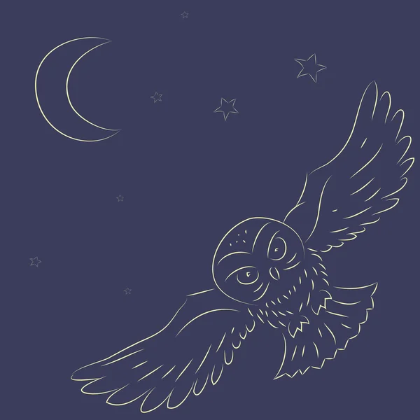 Flying Owl. Hand draw — Stock Vector