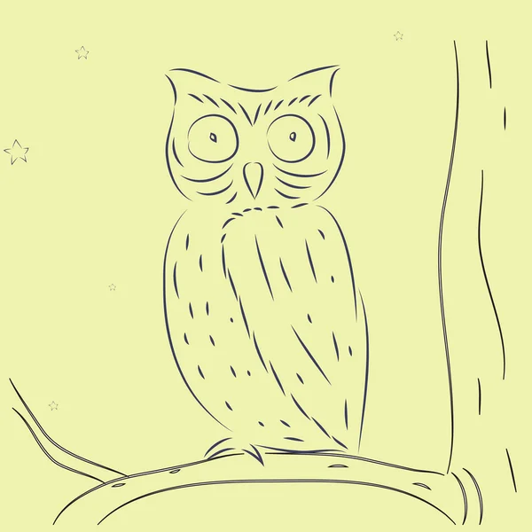 Hand draw owl on tree — Stock Vector