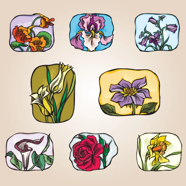 Ensemble d'icônes fleurs — Image vectorielle