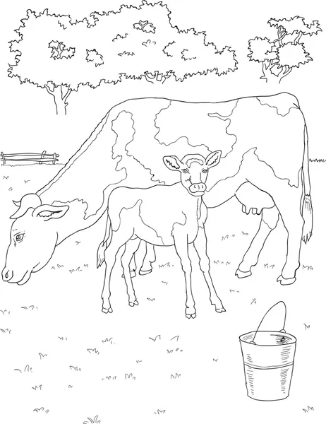 Розмальовка корова і теля — стоковий вектор