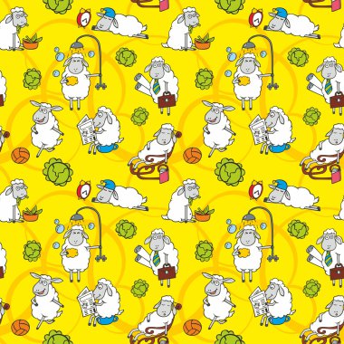 Vector pattern with cartoon sheep clipart