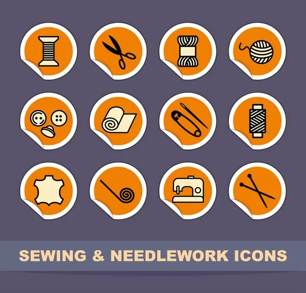 Iconos de costura y costura — Vector de stock