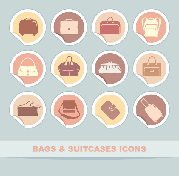 Bolsas e iconos de maletas — Vector de stock