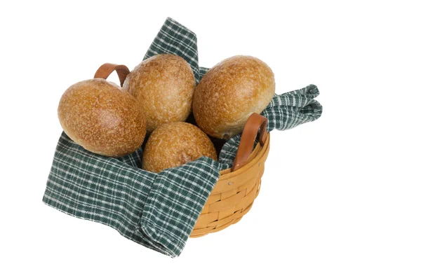 Freash wheat rolls in basket — Stock Photo, Image