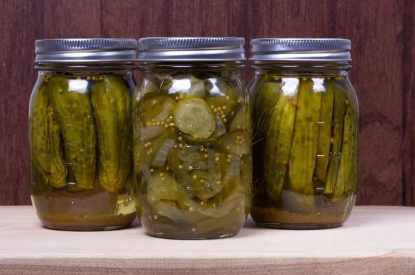 Jars of fresh preserved pickles — Stock Photo, Image