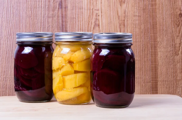 Jars of preserved fruit — Stock Photo, Image