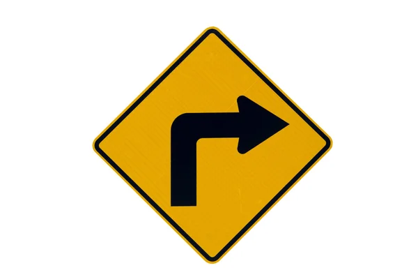 Forduljon jobbra a sárga közlekedési tábla — Stock Fotó