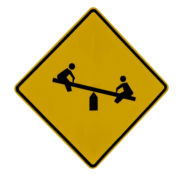 操场上黄色交通警告标志 — 图库照片