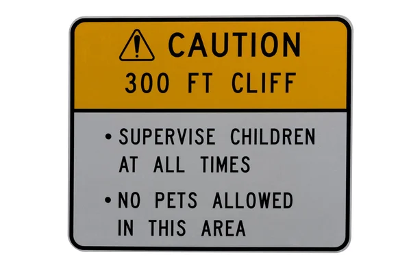 Försiktighet farliga cliff Varning tecken — Stockfoto