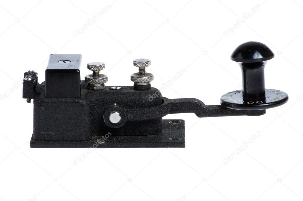Vintage telegraph key side view isolated