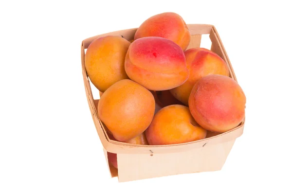 Fresh apricots in basket isolated on white — Stock Photo, Image