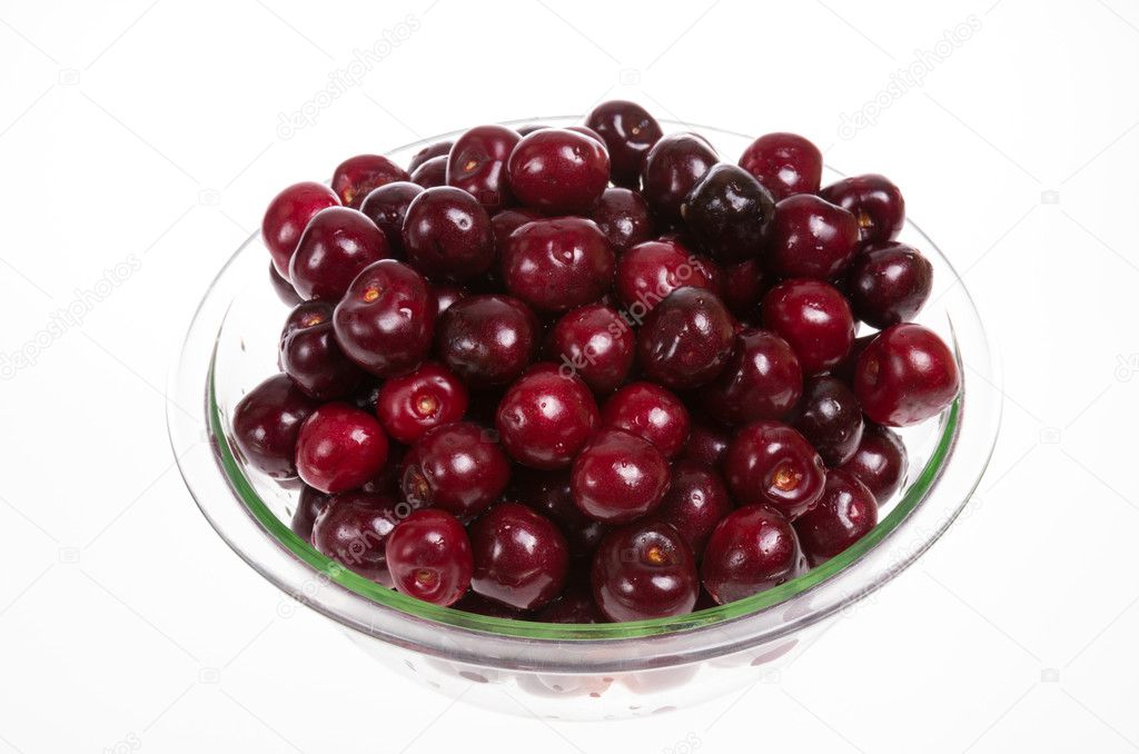 Bowl of red ripe cherries