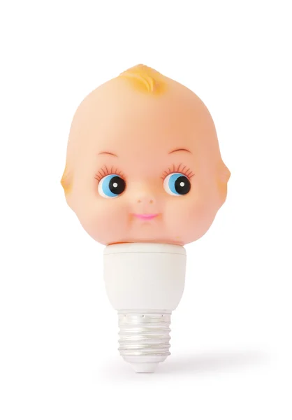 Bulb with baby toy head — Stock Photo, Image
