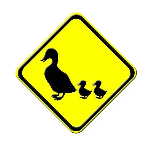 Duck in warning traffic sign — Stock Photo, Image