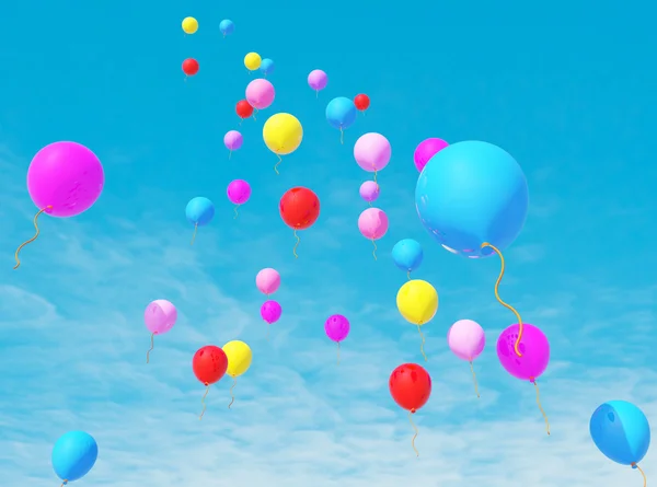 Rubber balloon with blue sky to created by three dimensional sof — Stock Photo, Image