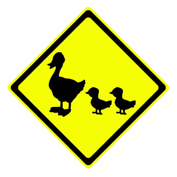 Pato no sinal de aviso de trânsito — Fotografia de Stock
