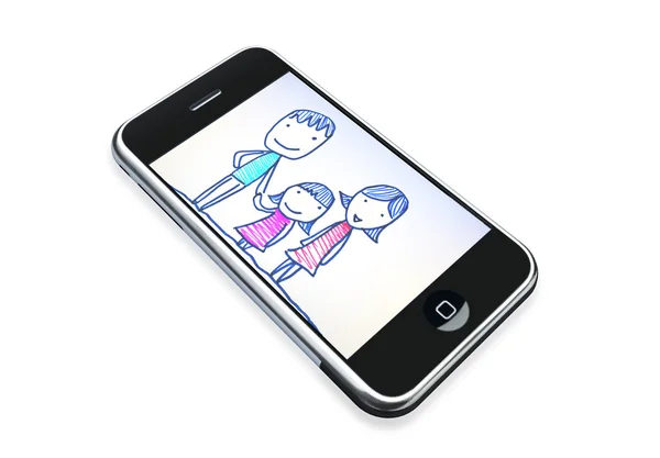 Perhe matkapuhelimessa — kuvapankkivalokuva