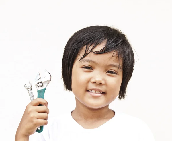 Children with wrench — Stock Photo, Image