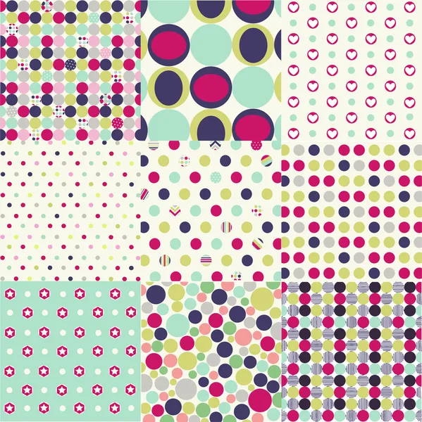 Seamless patterns, polka dot set — Stock Vector