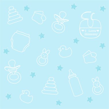 Baby boy elements, blue background clipart