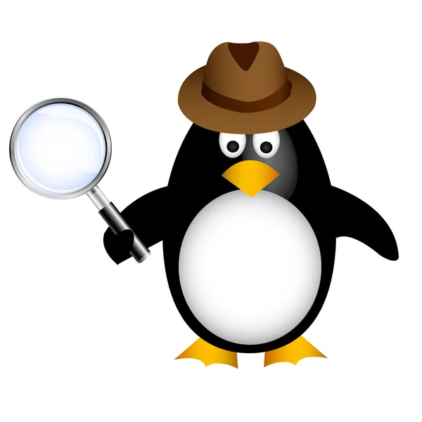 Pingouin détective avec loupe — Image vectorielle