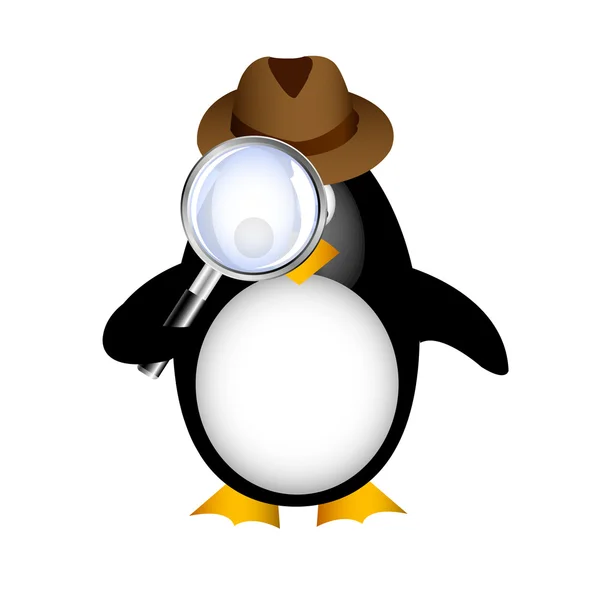 Detektív pingvin nagyító — Stock Vector