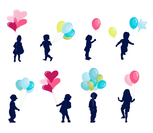 Девочка и мальчик с воздушным шаром, счастливые дети — стоковый вектор