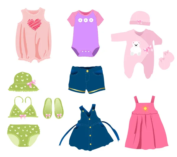 Baby girl prvky, oblečení — Stockový vektor