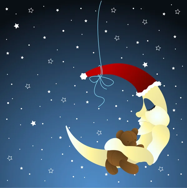 Månen och teddy, baby gratulationskort — Stock vektor