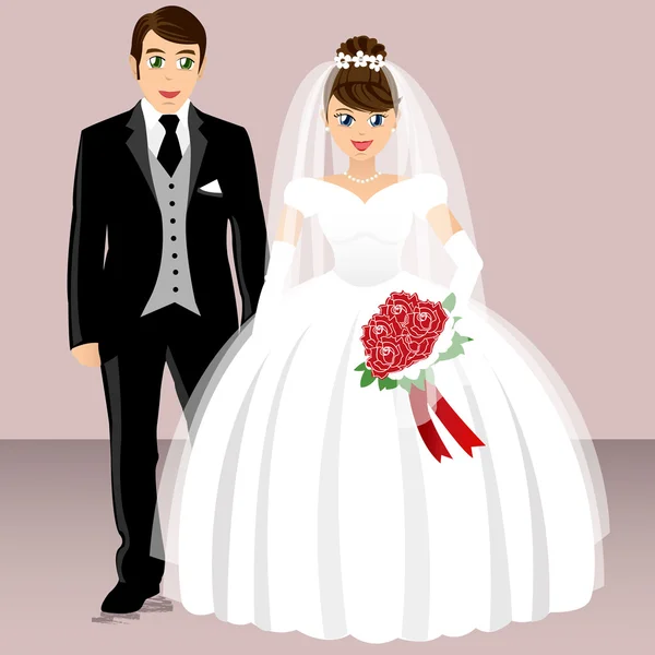 Bröllop - bruden och brudgummen — Stock vektor