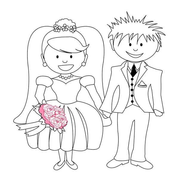 Bröllop - bruden och brudgummen — Stock vektor