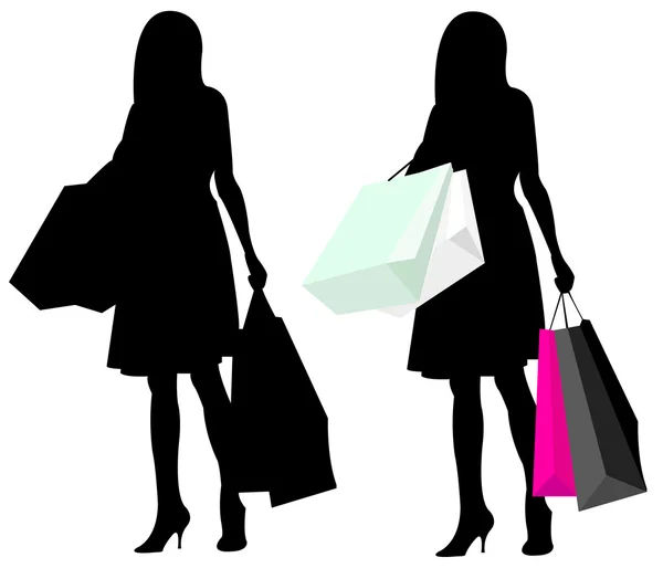 Silhouette fille shopping — Image vectorielle