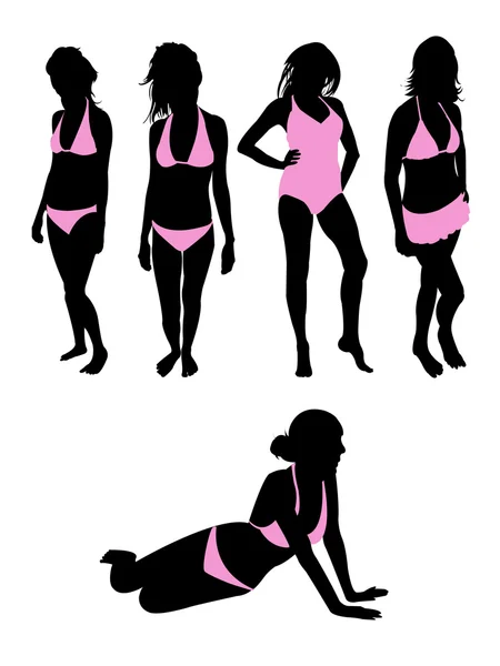 Bikini rosa ragazze silhouette — Vettoriale Stock
