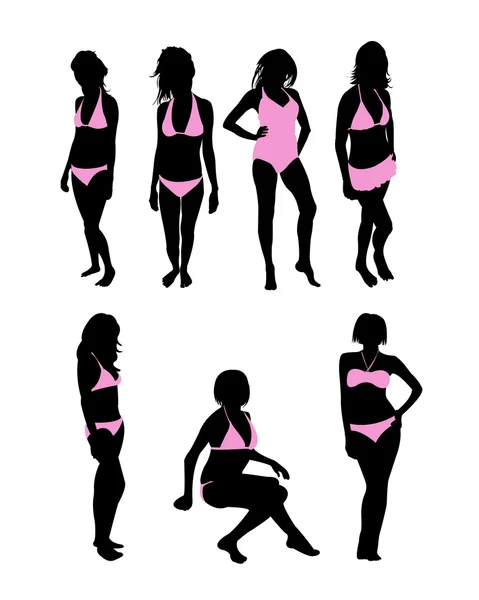 Silhouette flickor rosa bikini — Stock vektor