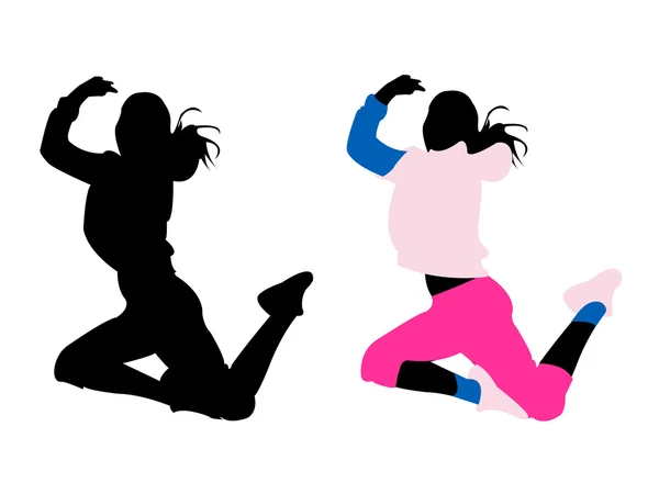 剪影女孩健身、 跳舞、 锻炼，跳跃 — Stockový vektor