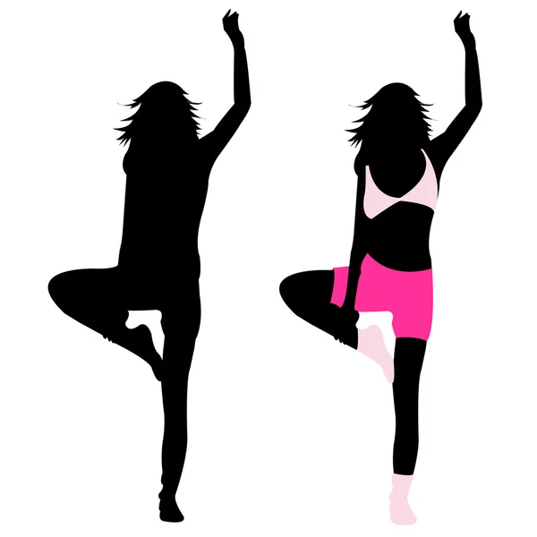 Chica silueta fitness, danza, ejercicio, saltos — Vector de stock