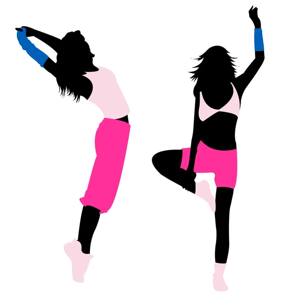 Silhouette girl fitness, danza, esercizio, salto — Vettoriale Stock