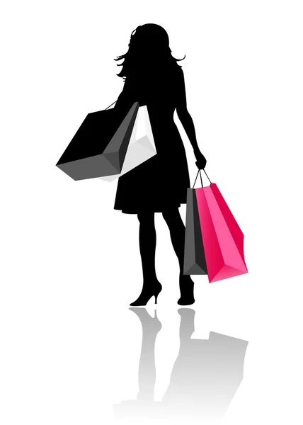 Silhouette fille shopping — Image vectorielle