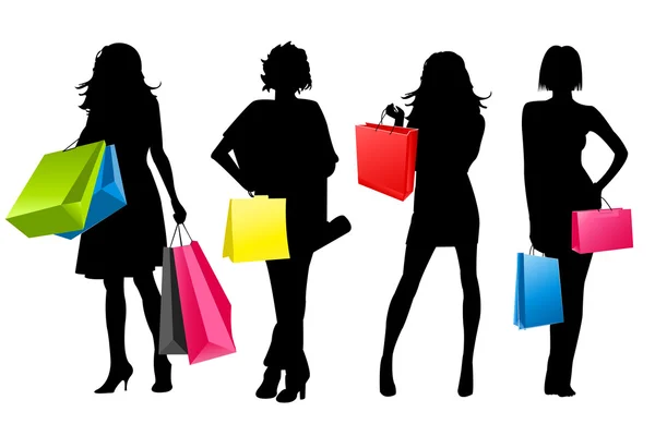 Silhouette girls shopping — Stock Vector