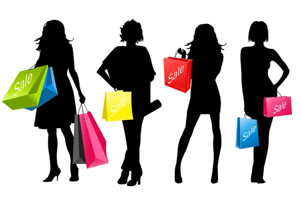 Silhouette filles shopping — Image vectorielle