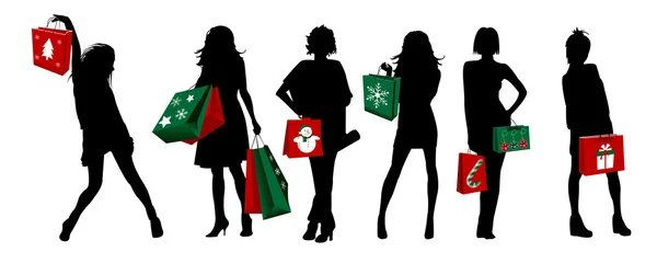 Weihnachten Silhouette Mädchen einkaufen — Stockvektor