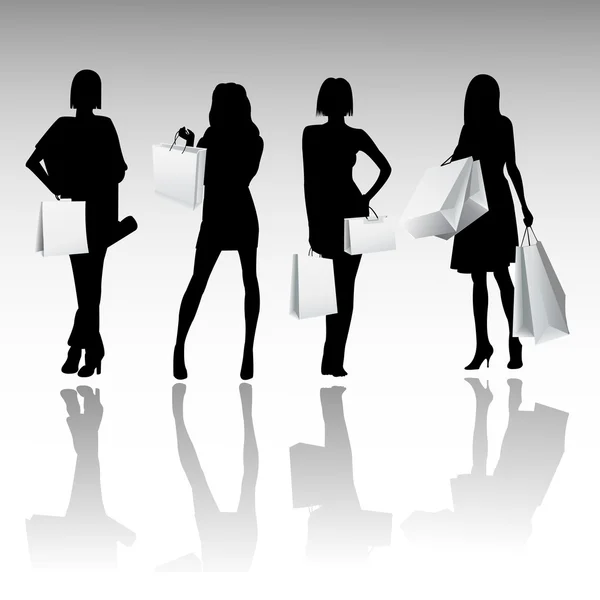 Silhouette girls shopping — Stock Vector