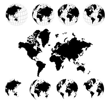 World map and globes clipart