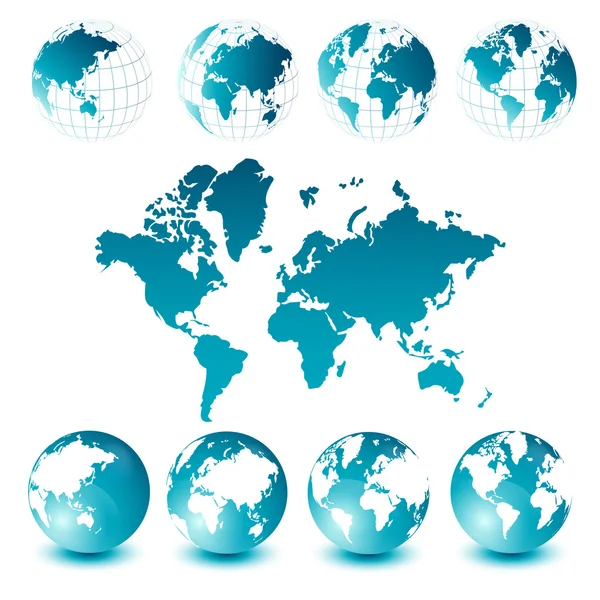 Mapa do mundo e globos —  Vetores de Stock