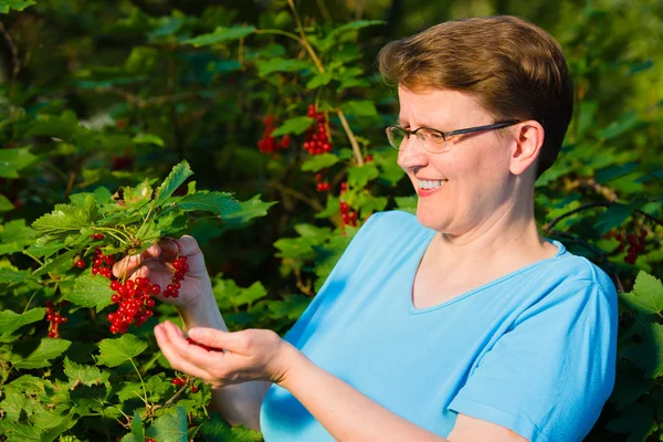 Redcurrant and woman — Stock Photo, Image