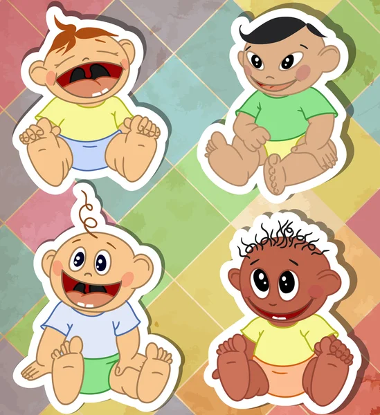 Stickers with little baby boys. — Stock Vector
