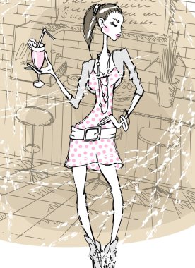 The girl with a drink at restaurant. clipart