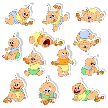 Stickers with little baby boys. clipart